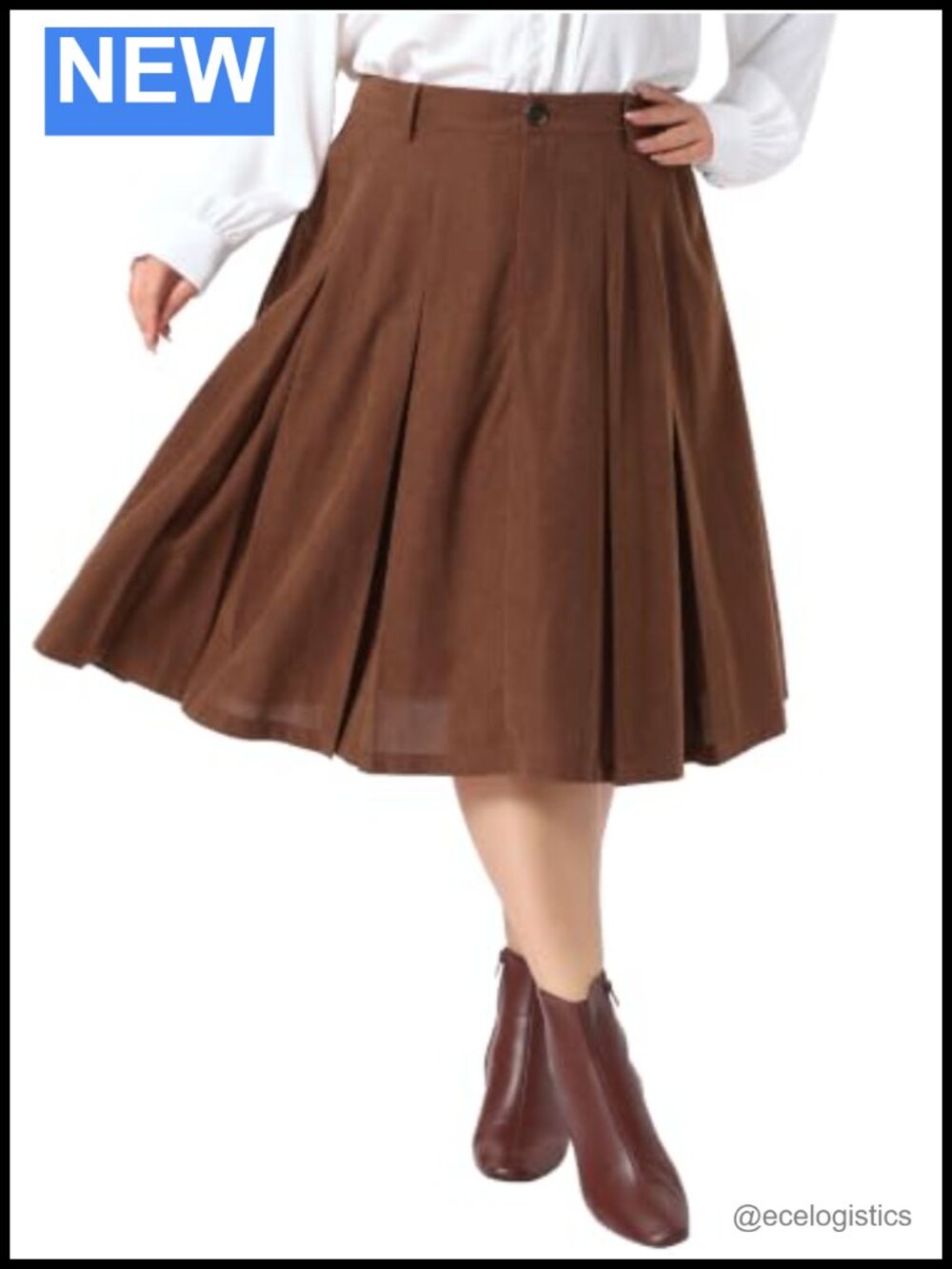 Plus Size Corduroy A-Line Midi Skirt High Waist Vintage Pleated Button